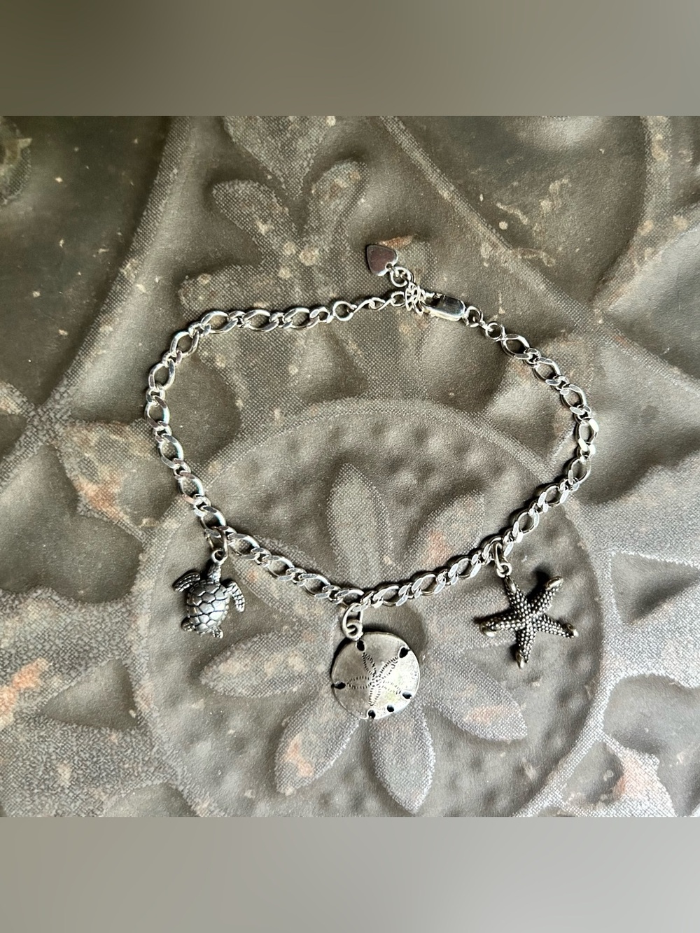 Sterling Silver Sea Charm Bracelet with Starfish, Sand Dollar & Turtle